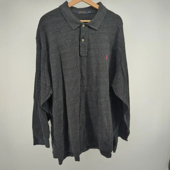 Polo Ralph Lauren Long Sleeve Shirt Men's 2XB Heathered Grey Pony Logo Preppy - Picture 2 of 9